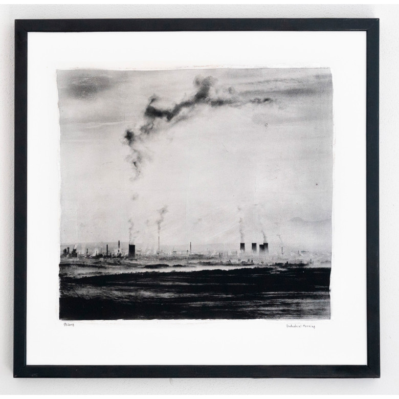Industrial Morning- Resinotype over Silver leaves - Alternative Photography print by David Heger